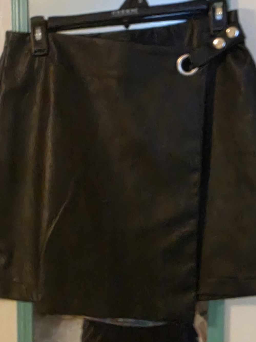 miami Black Faux Leather Mini Skirt with Ring Detail